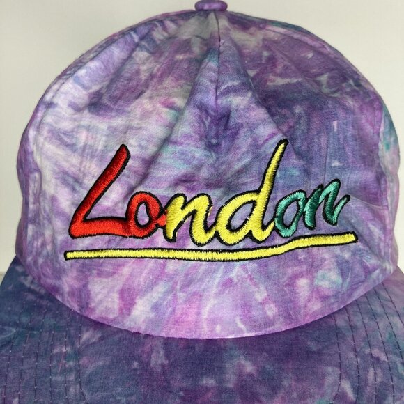 Vintage Purple Tie Dye London Embroidered Snapback Adjustable Hat - Picture 2 of 8